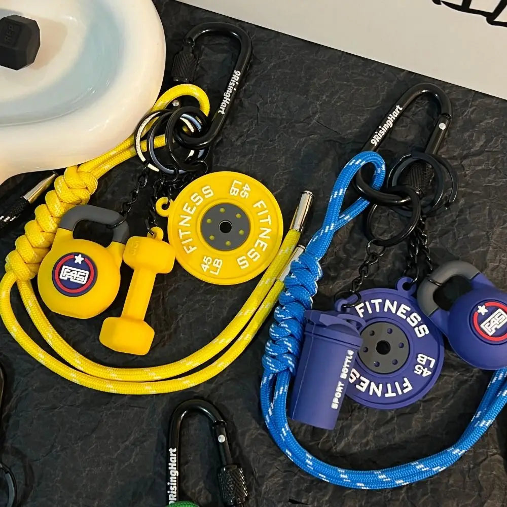 Mini Barbell Plates Key Chain with D-shaped Buckle Kettlebells Simulation Dumbbells Keyring Water Cups Creative