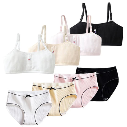 1/4 Sets Wireless Girl's Sports Bra Underwear Sets Cotton Breathable Sweat-Wicking Kids Brassiere and Girls Panties Lingerie Set