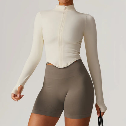 Yoga Suit Women's  Standing Collar Long Sleeved Sports Running Training Fitness Top Running Suit Gym Activewear Workout Clothes