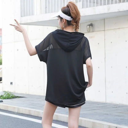 Loose Fitness Clothes Women's Yoga T-Shirt Hoodies Sweatshirt Summer Thin Short Sleeve  Outdoor Running Sports Clothing