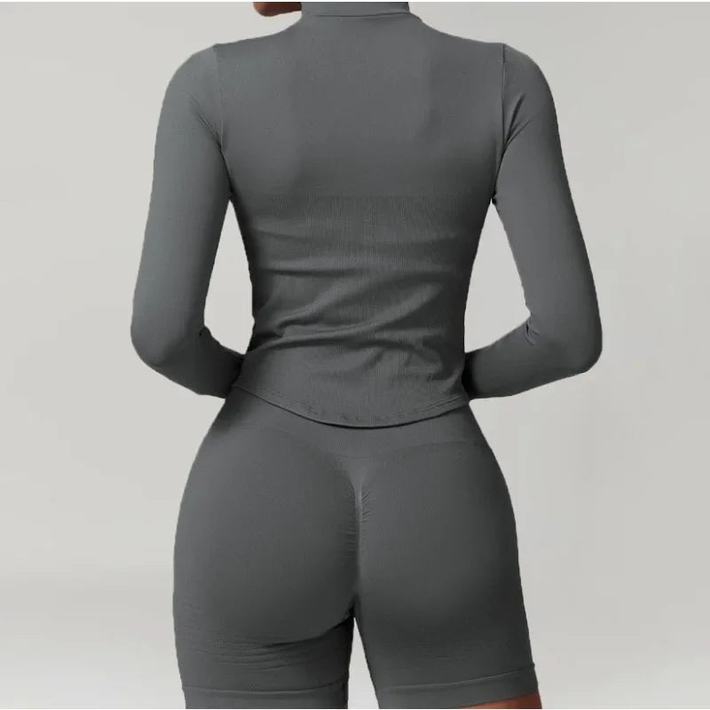 Yoga clothing jacket seasonal new collar zip long-sleeved female outdoor tight cardigan fitness sports tops