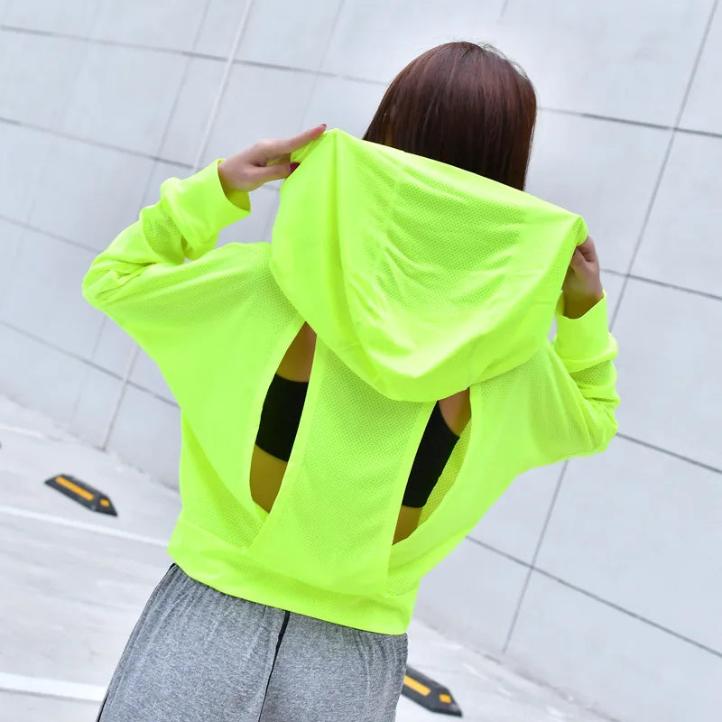 Women Fitness Tops Workout Training Exercise Gym T Shirts Clothing Girl Sport Sweatshirt Hoody T-shirt Yoga Hoodies Running Tees