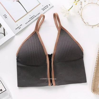 Seamless Sports Bra Women's Tube Top Front Zipper Sexy Crop Tops Beauty Back V-Neck Camisoles Push Up Lingerie Sports Tank Top