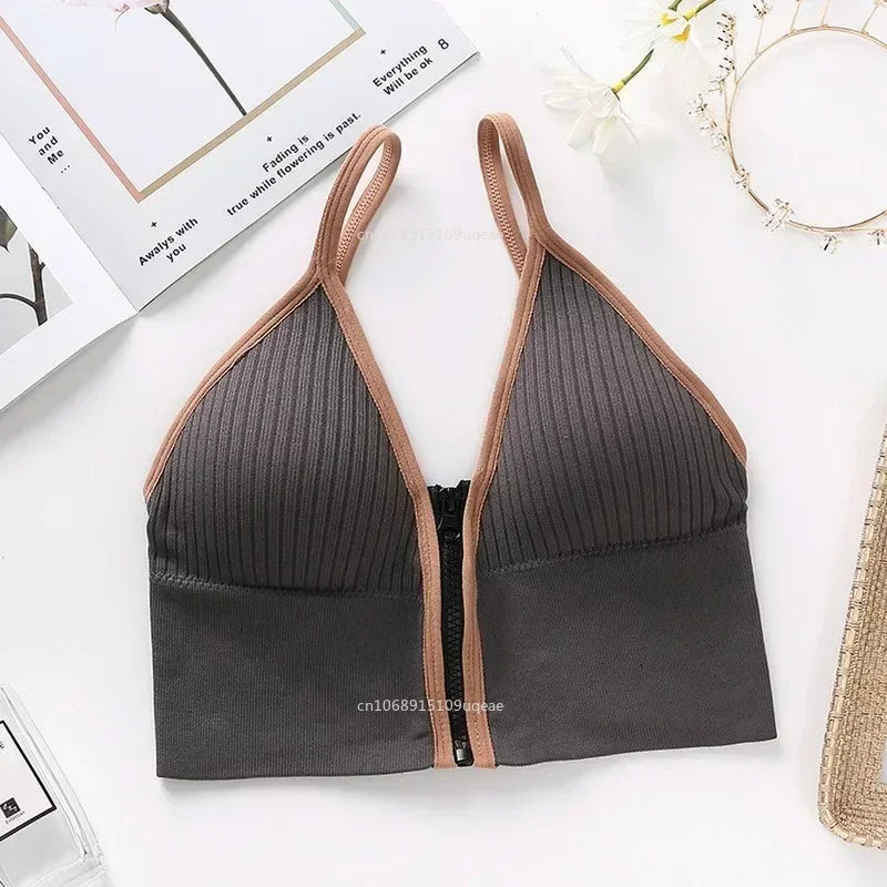 Seamless Sports Bra Women's Tube Top Front Zipper Sexy Crop Tops Beauty Back V-Neck Camisoles Push Up Lingerie Sports Tank Top