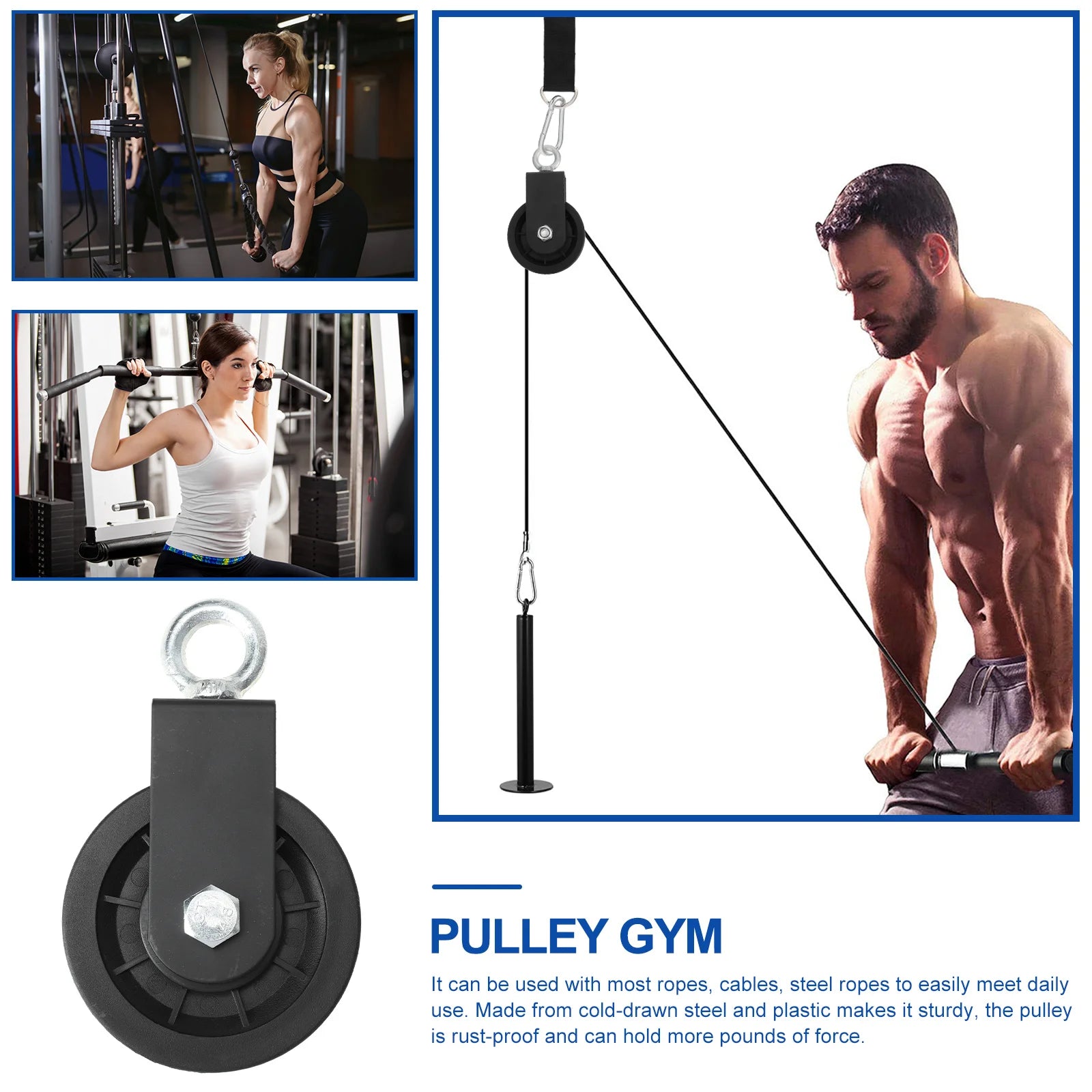Small Gym Pulley Fitness Equipment Wheel For Machine Over Door Plastic Lifting Blocks Traction Steel Wire Rope Safe