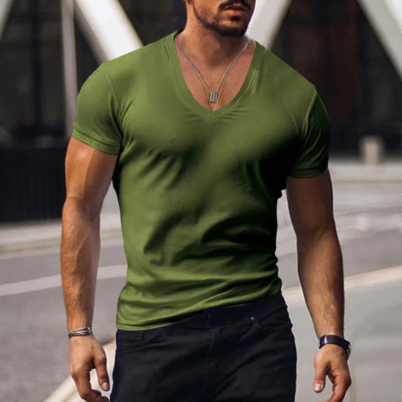 Tops Tees V Neck Short Sleeve Slim Fit T-shirt Men Casual Summer T Shirt  Short Sleeve T Shirt Men's