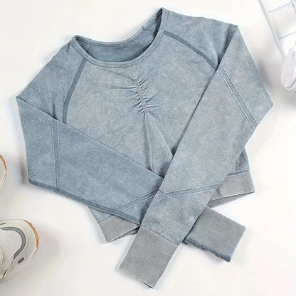 Women Yoga Sports Fitness Long Sleeves Top Gym Clothing Workout Round Neck Tops Sports Shirts Women Seamless Yoga Shirts