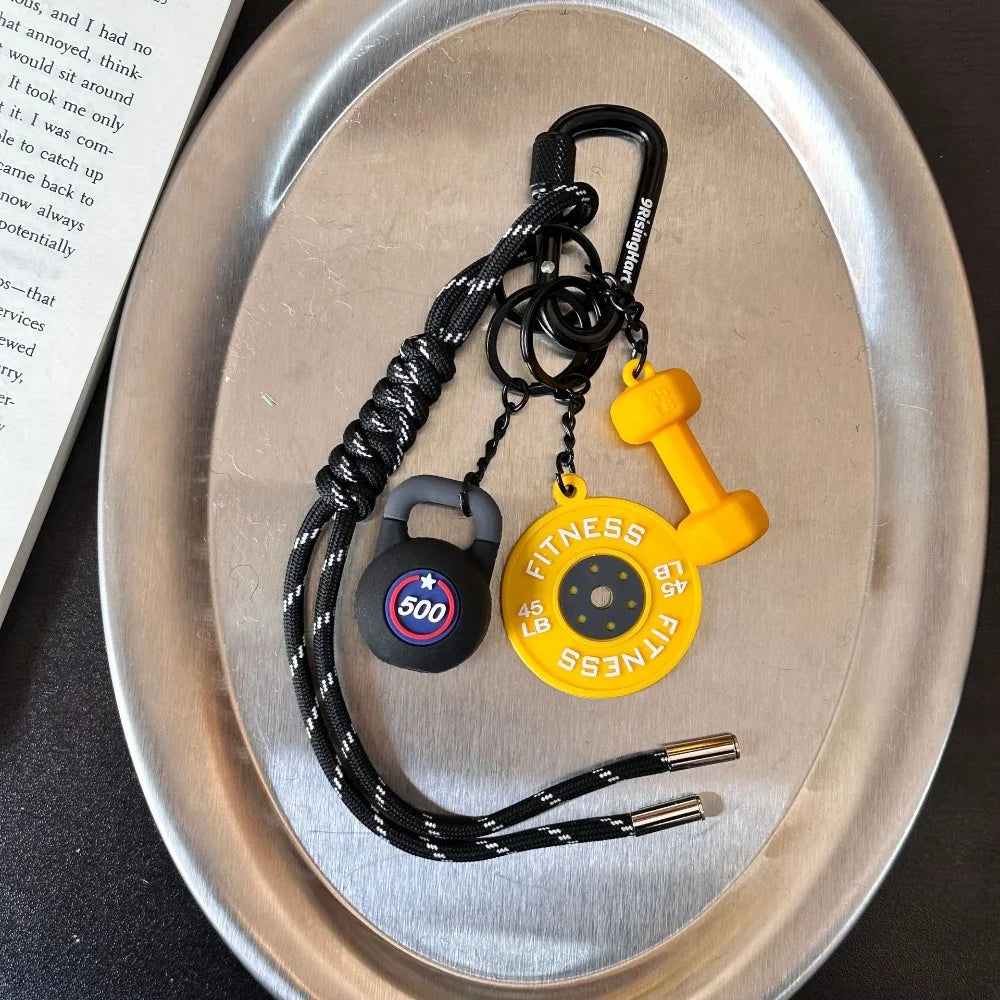 Mini Barbell Plates Key Chain with D-shaped Buckle Kettlebells Simulation Dumbbells Keyring Water Cups Creative