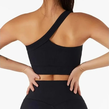 Yoga vest one-shoulder bra with bra pads shockproof gathered fitness training outer wear underwear female suspenders