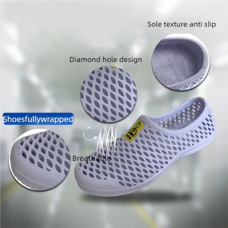 Safety shoes  Anti static sandals  unisex perforated shoes, dust-free workshop thickened soft soles, breathable work shoes