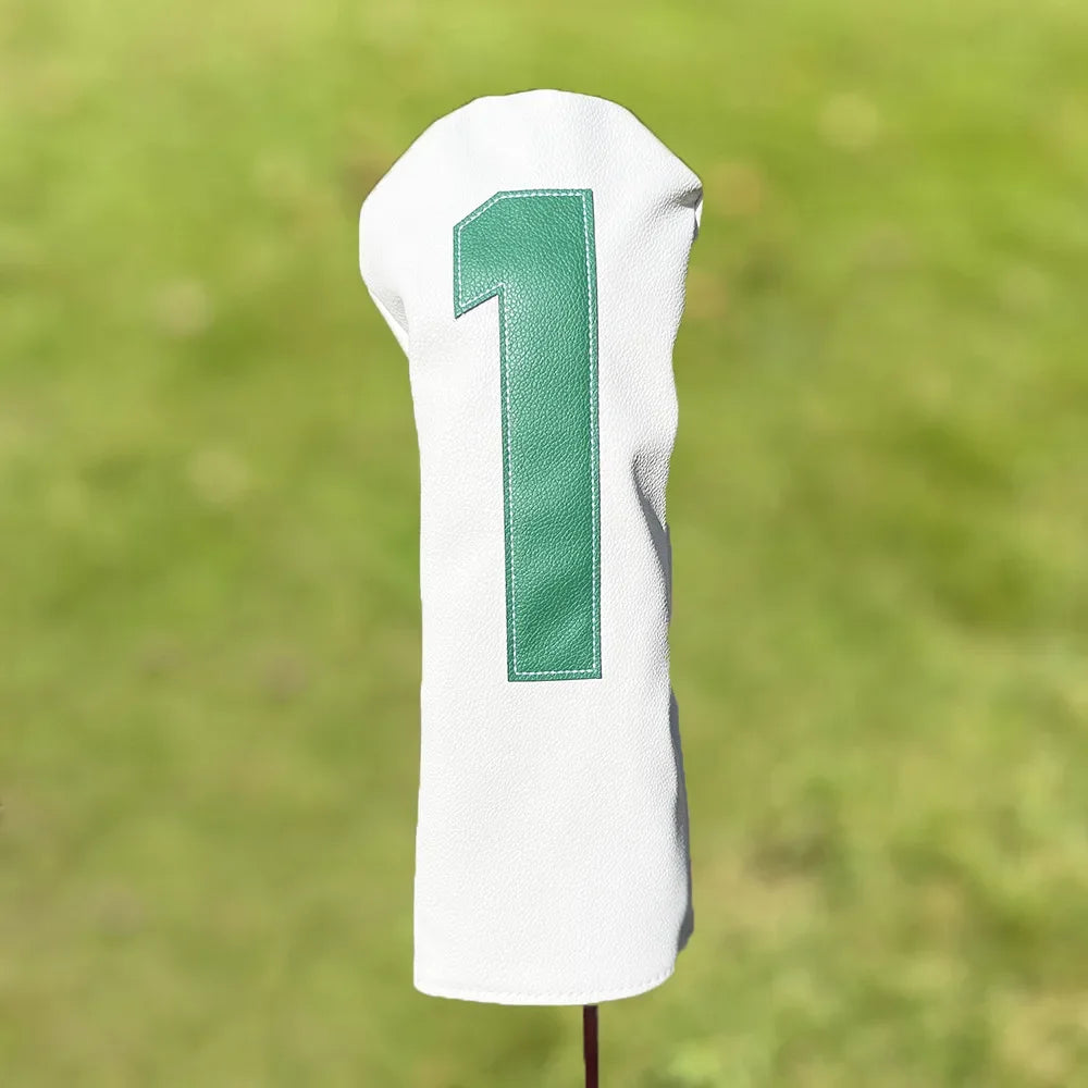 Golf club covers - white and green with large numbers, fits all clubs