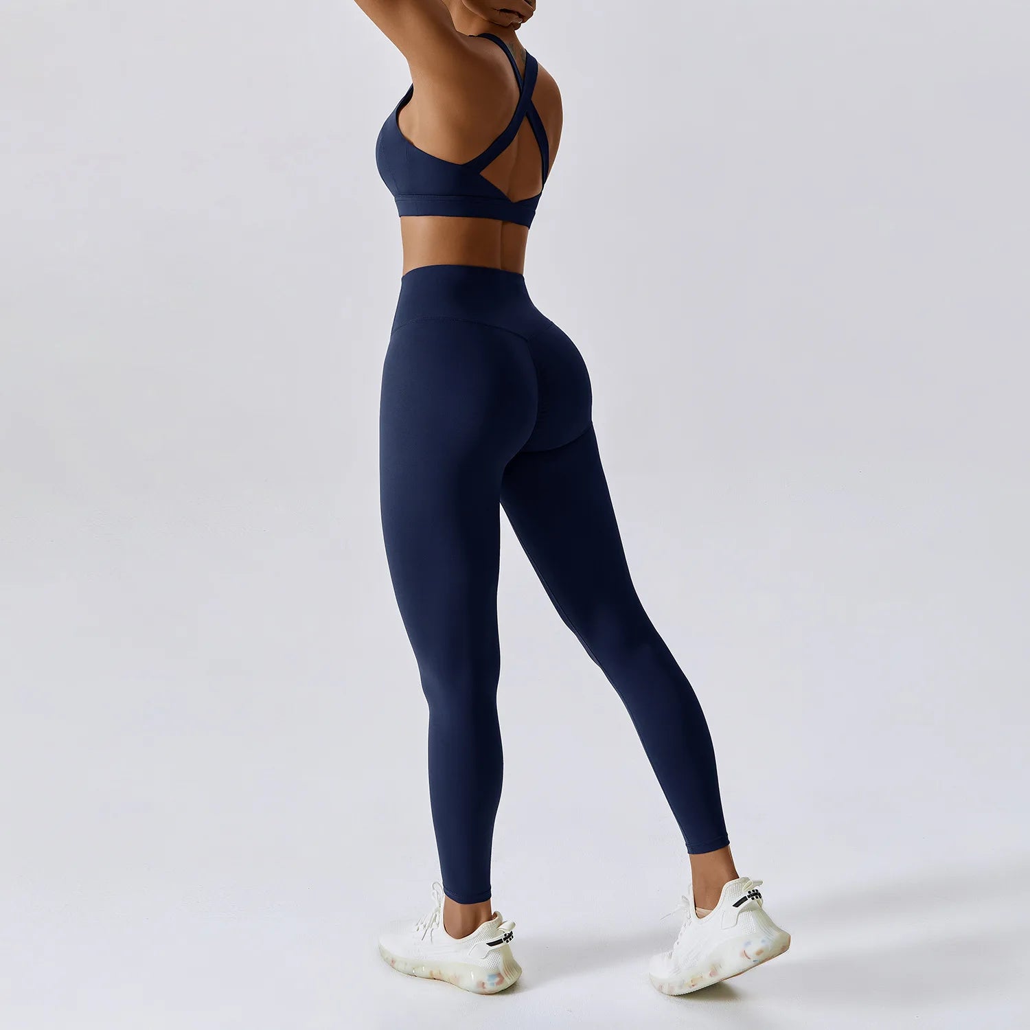 2Pcs Yoga Sets Nude Workout Clothes Women's Tracksuit Sportswear Gym Clothing High Waist Tight Sports Pants Cross Back Bras Suit