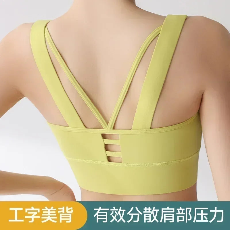 Sports bra for women, shock-absorbing high-strength running, zipper yoga suit, vest, bra, fitness fixed cup, summer