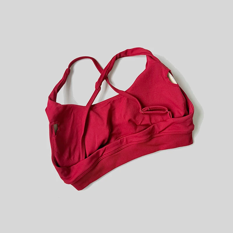 Strappy Bra Top Women High Support Cross Back Sport Seamless Padded Bras Scrunch Workout Gym Fitness Tank Tops