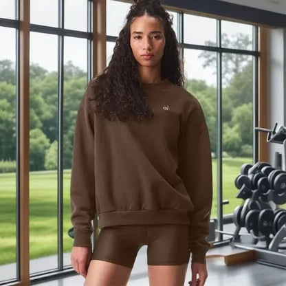 AL Yoga Top Accolade Crew Neck Pullover Comfortable Simplicity Solid Color Crew-neck Pullover Long-sleeved Hoodie Gym Tops