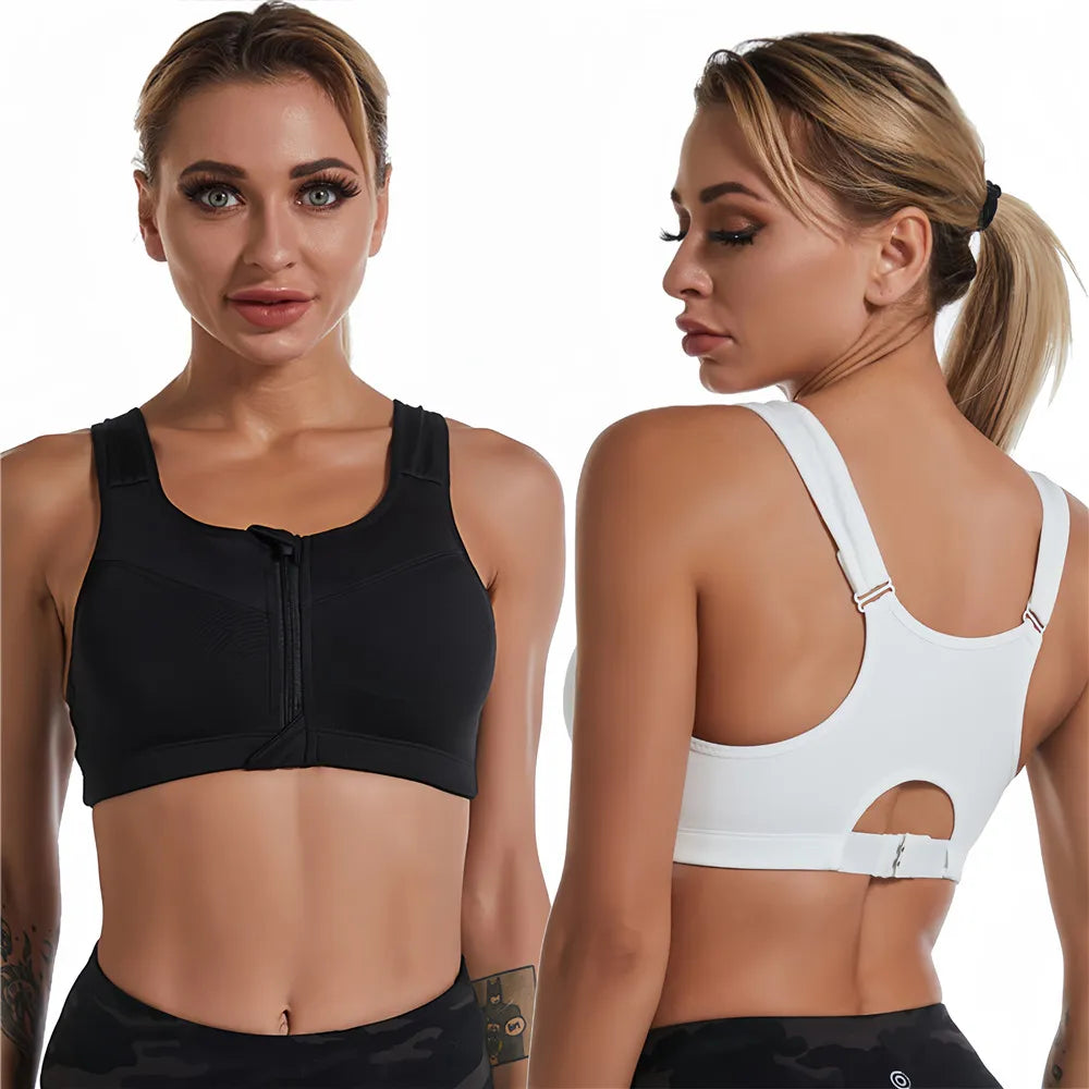 Plus Size Women Zipper Sports Bra Shockproof Tank Top Yoga Underwear for Sporty Bodybuilding Running Sport Bras