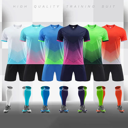 Custom Soccer Uniforms Football Training Clothing Adults Kid Clothes Short Sleeve Printing Men Boys Soccer Clothes Sets Jls916