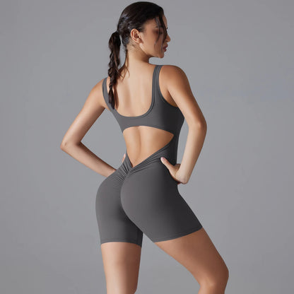 New V Back Scrunch Sports Jumpsuit Women Gym Rompers Sleeveless Sportswear Bodysuits Women Casual One-Piece Suit Yoga Clothing