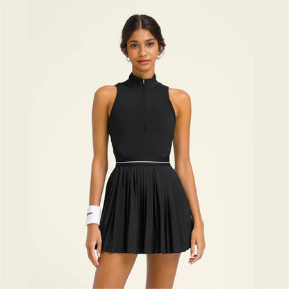 European and American Casual Sports Fitness Yoga Suit Sleeveless Back Hollow Black Tennis Dress