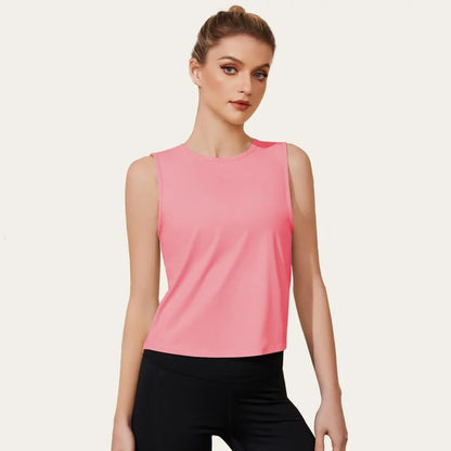 Women Sleeveless Yoga Tops Mesh Quick Dry Breathable Blouse Cover Up Gym Workout Cool T-Shirt Running Short Tank Crop Top