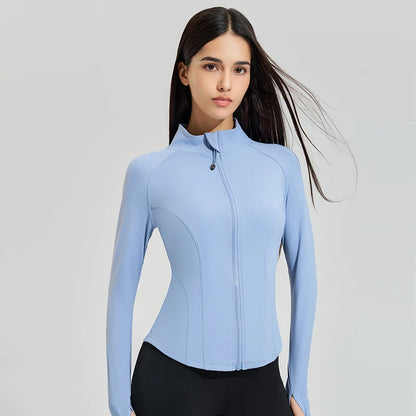 Exercise jacket yoga fitness clothing long-sleeved women four seasons running fast dry tight tops gym yoga jacket