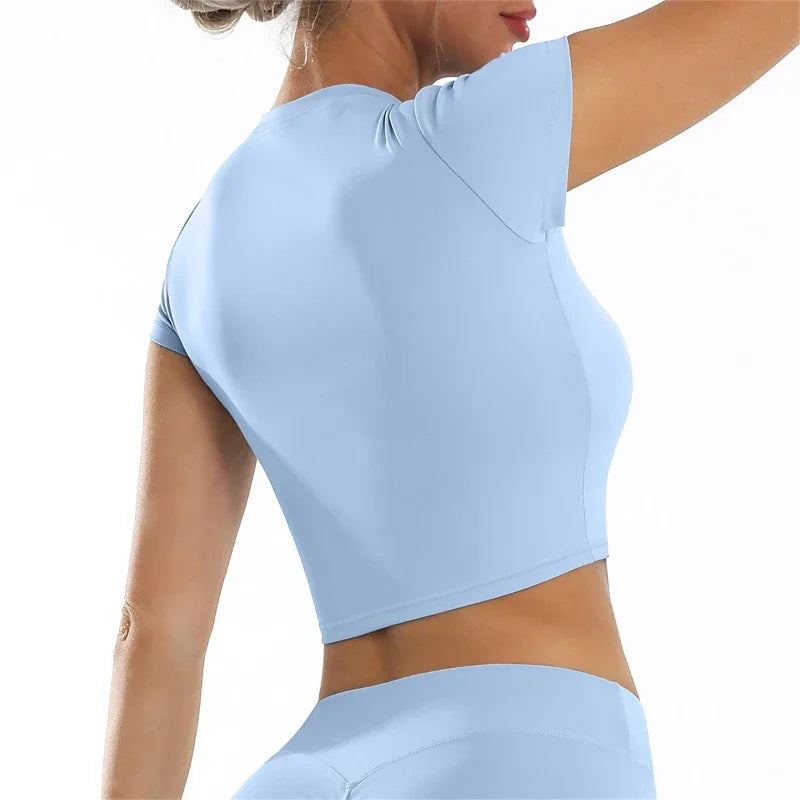 2025 new casual versatile tight fitting quick drying fitness top yoga clothes running Pilates sports T-shirt short sleeved