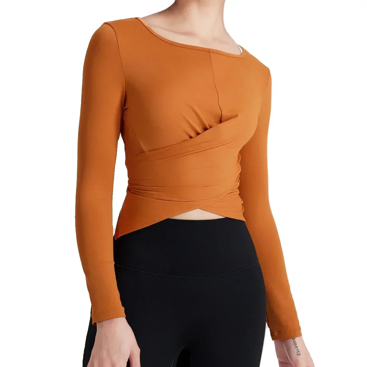 Yoga clothing T-shirt cross waist thin fitness long-sleeved quick-drying breathable Pilates sports tops female