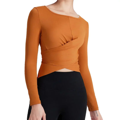 Yoga clothing T-shirt cross waist thin fitness long-sleeved quick-drying breathable Pilates sports tops female