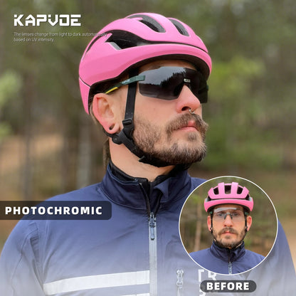 Kapvoe Photochromic Cycling Glasses UV400 Running Sunglasses Lightweight Bicycle MTB Bike Eyewear Sports Safety Goggles