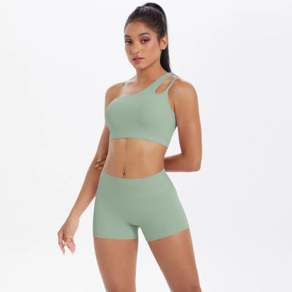 New Sports One-shoulder Back Yoga Clothing Suit Tight To Lift The Buttocks Quick Dry Running Fitness Two-piece Set