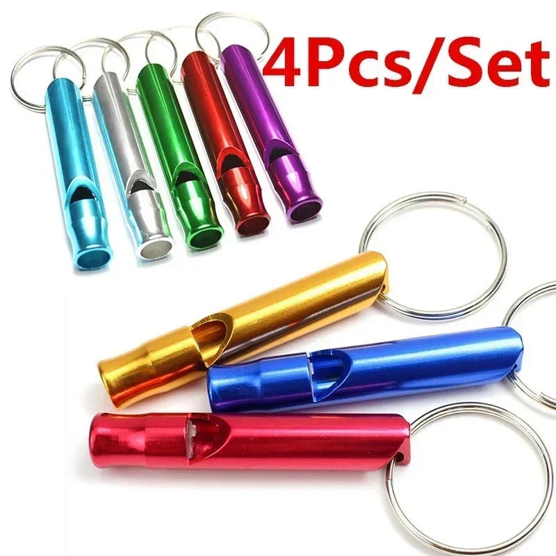 4 Pieces/set of Aluminum Sports Safety Whistle Alloy Small Whistle Keychain Outdoor Survival Camping Emergency
