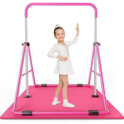 Expandable Gymnastics Bar for Kids - Height Adjustable Junior Training Bar for Home, Folding Gymnastic Horizontal Bars Equipment