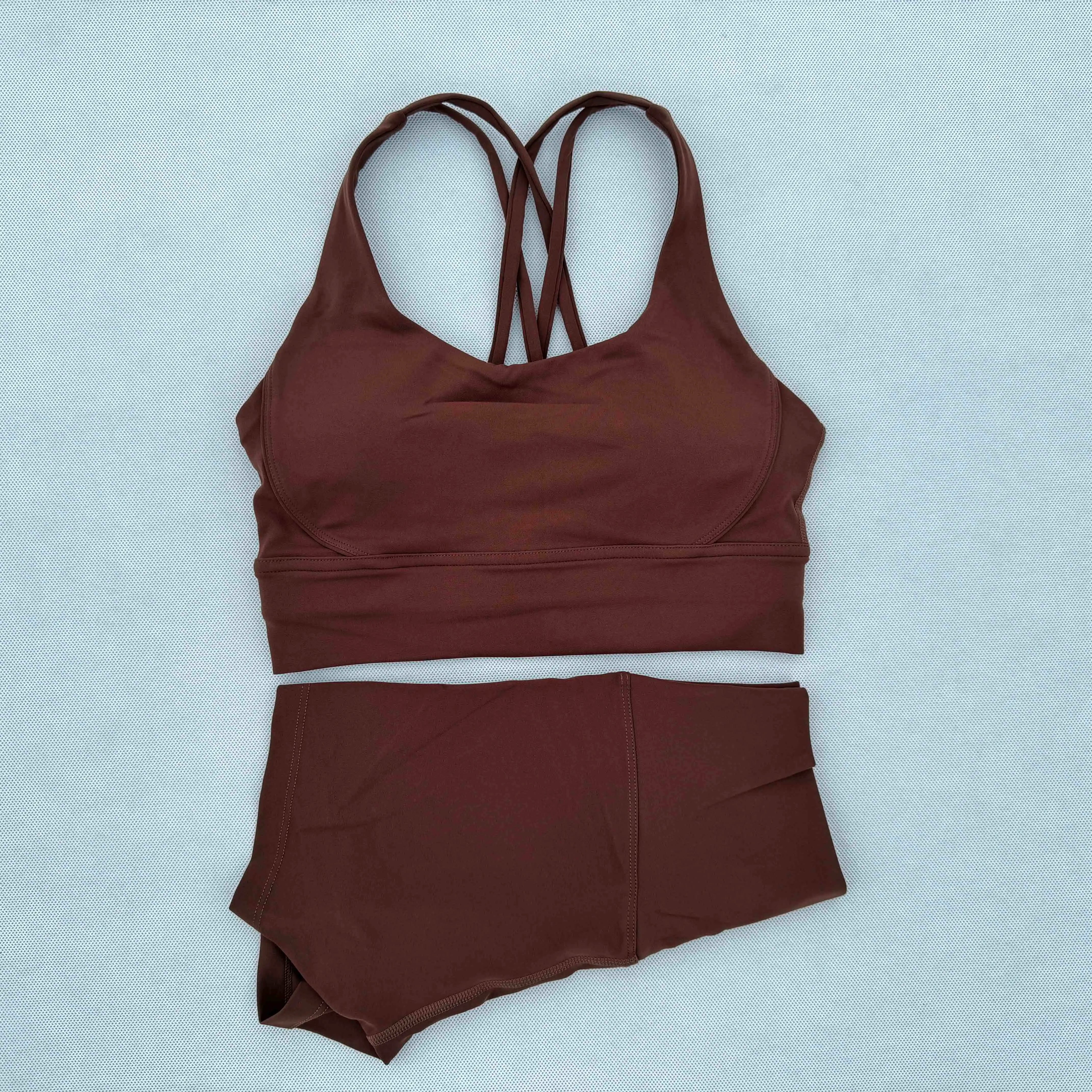 Yoga Clothes Set 2 Piece Gym Sports Shorts Set Women Cross Back Bra Top High Waist Shorts Fitness Suit Running Workout Tracksuit