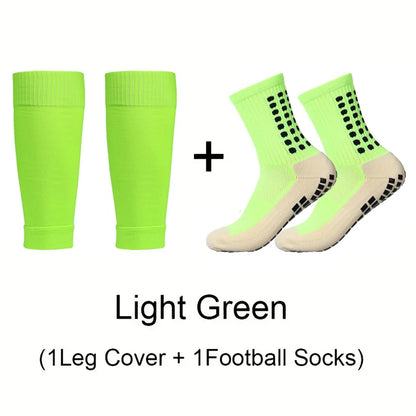 2 Pairs Anti-Slip Breathable Fitness Football Socks and Sports Leg Sleeves Set Men Women Soccer Tennis Basketball Sports Socks