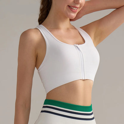 High Impact Sports Running Zipper Bra Workout Crop Tank Tops Sports Bra Push Up For Women
