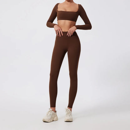 New Long sleeve Shirt Sports Set Women Fitness Tights Yoga Set Crop Top Running High Waist Gym Set Womens Outfits Yoga Clothing