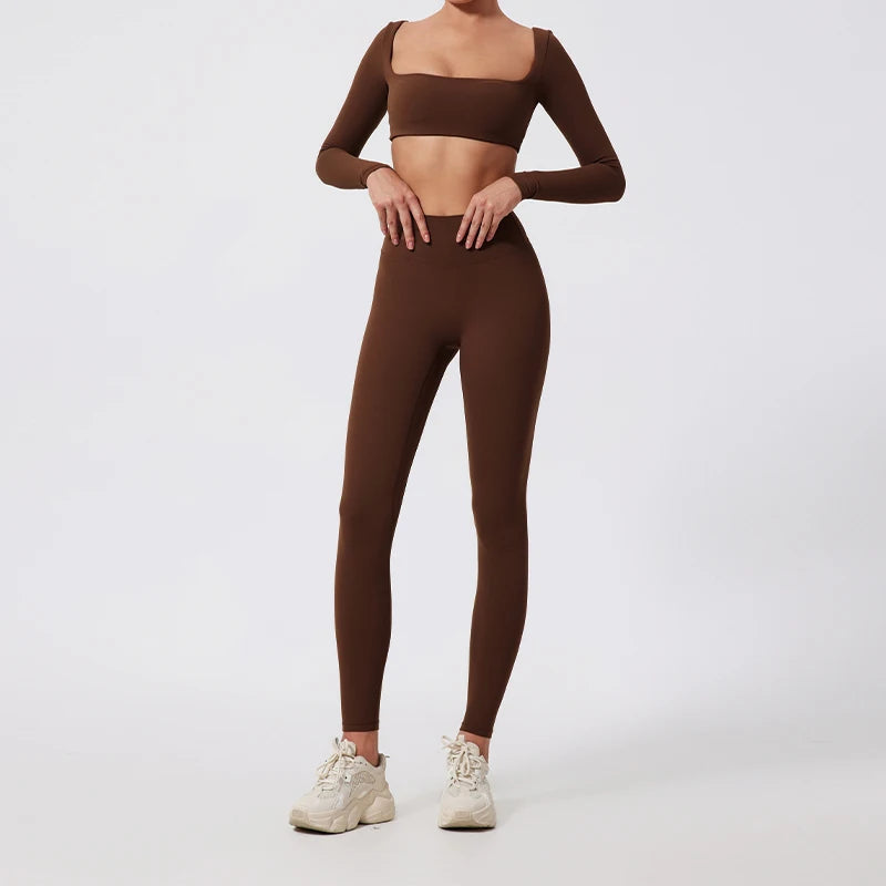 New Long sleeve Shirt Sports Set Women Fitness Tights Yoga Set Crop Top Running High Waist Gym Set Womens Outfits Yoga Clothing