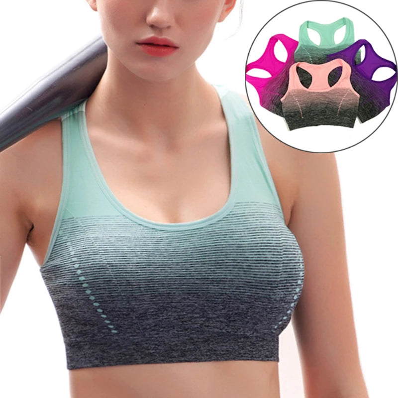 Sports Bra High Stretch Breathable Top Fitness Women Padded for Running Yoga Gym Seamless Crop Bra Gradient Sport Bra