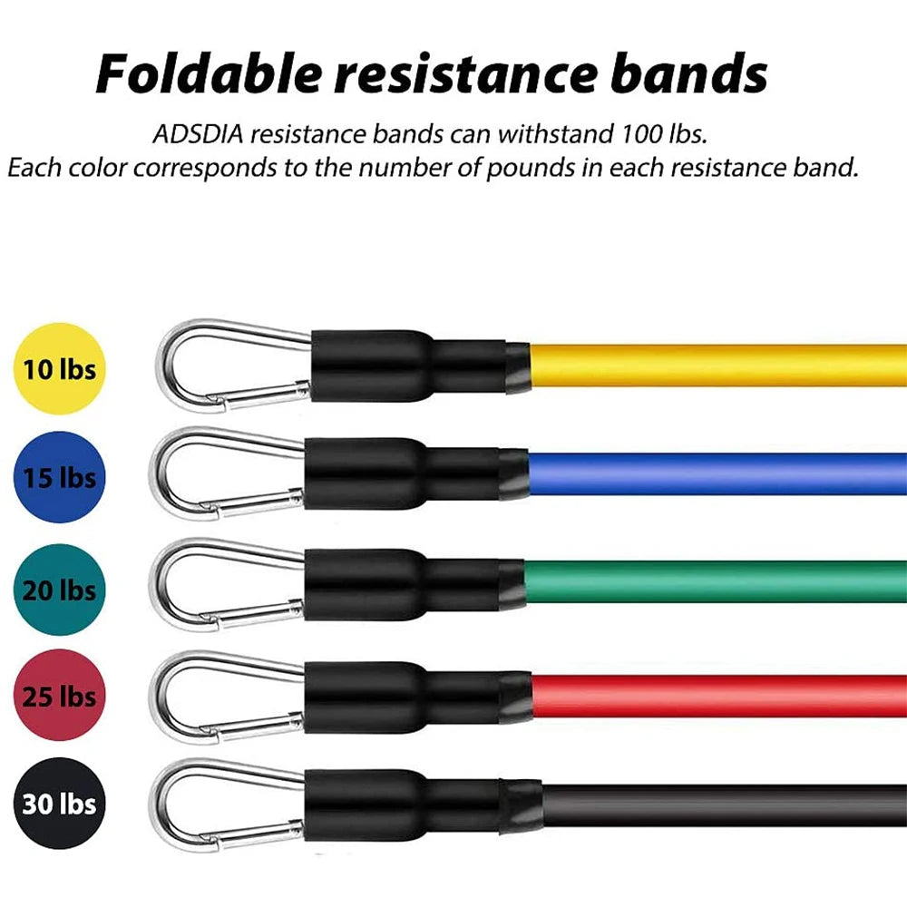11PCS Elastic Rubber Resistance  Expander Bands for Bodybuilding, Home Gym Equipment, Weight Training, Fitness