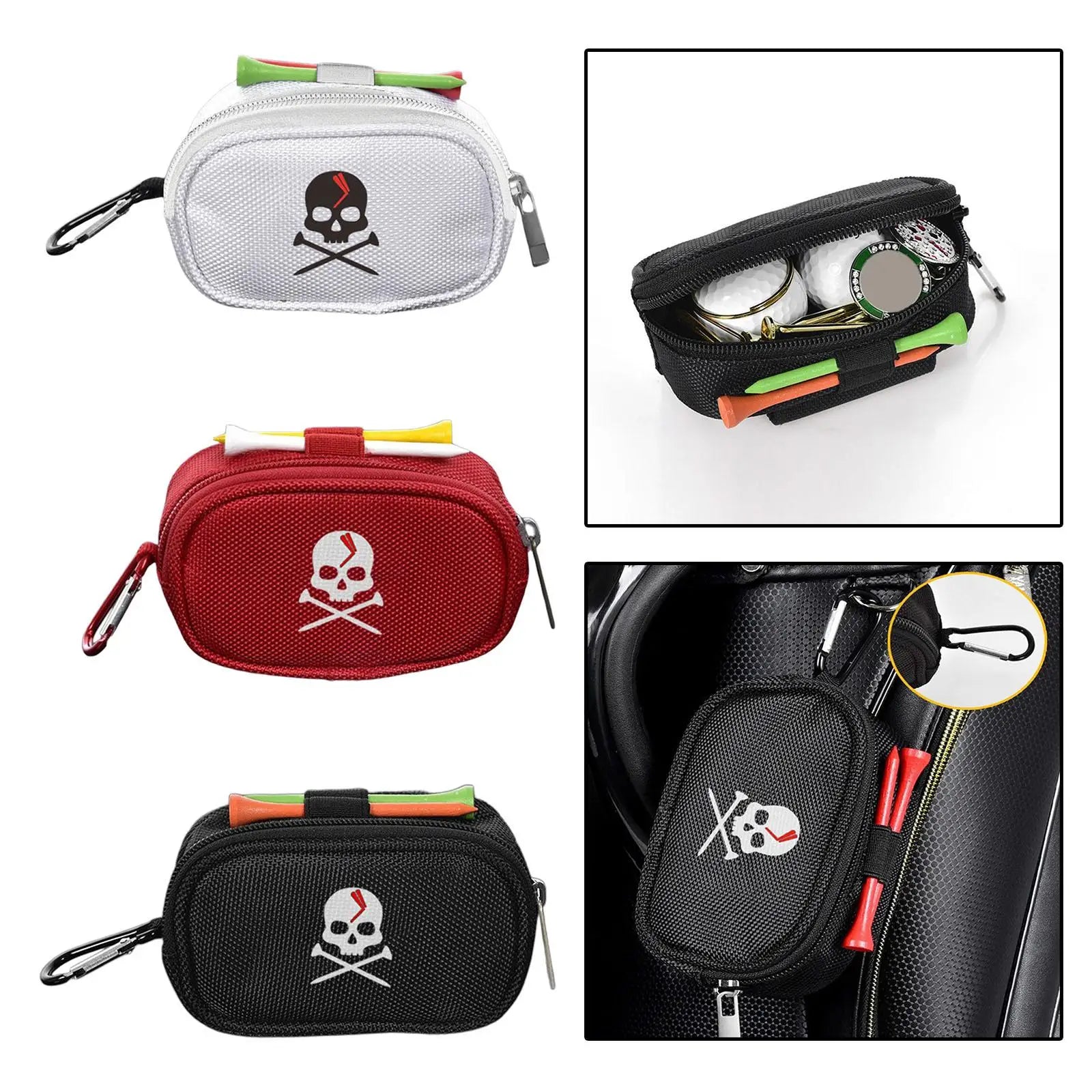 Golf Ball Holder Bag Utility Zipper Waist Pouch 3 Golf Balls 2 Golf Tees Outdoor