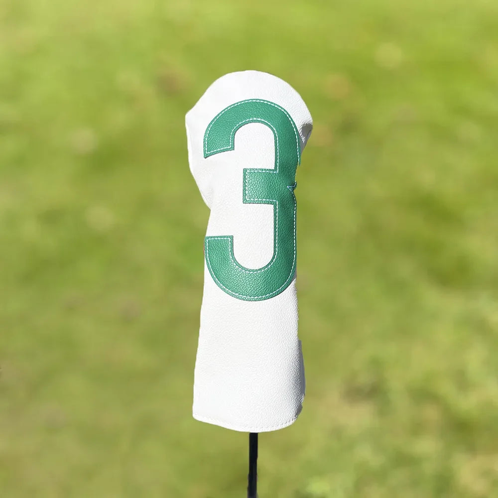 Golf club covers - white and green with large numbers, fits all clubs