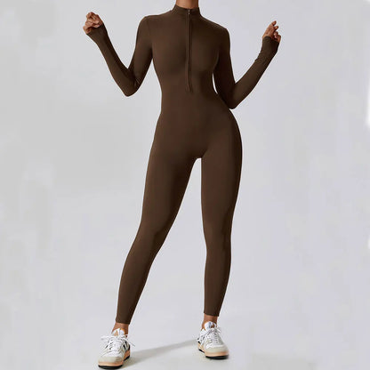 Yoga Jumpsuit Long Sleeved Zipper Training Rompers Sportswear Gym Fitness Workout Clothes Running Sports Long Pants Bodysuits