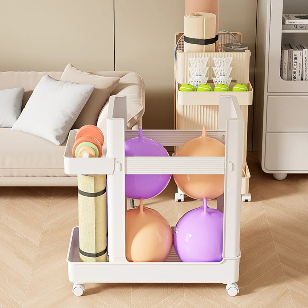 Gym Equipment Holder with Wheels Sports Equipment Storage Rack Yoga Mat Storage Basket Fitness Equipment Sports Tools Organizer