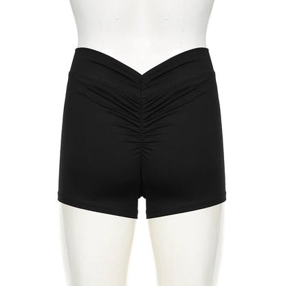 Darlingaga Casual Solid Ruched Skinny Summer Shorts Women Sportswear Gym Basic Short Pants Folds Yoga Clothing Streetwear Bottom