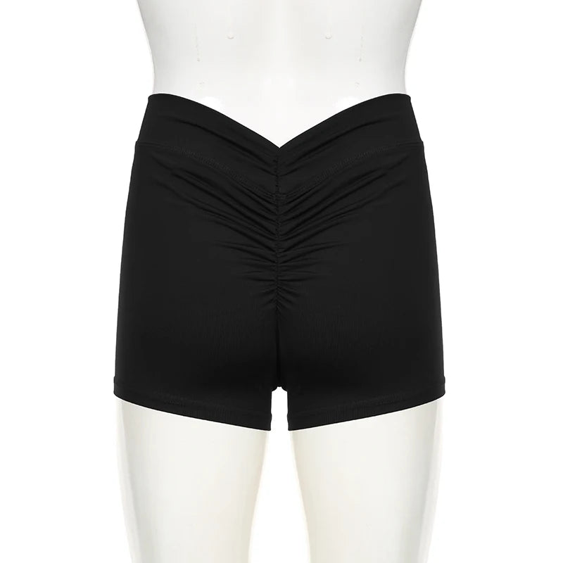 Darlingaga Casual Solid Ruched Skinny Summer Shorts Women Sportswear Gym Basic Short Pants Folds Yoga Clothing Streetwear Bottom