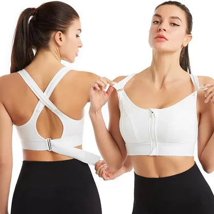 S-5XL Bras For Women Sports Front Zipper Adjustable Strap Shockproof Elastic Fitness Athletic Brassiere Slim Yoga Crop Top