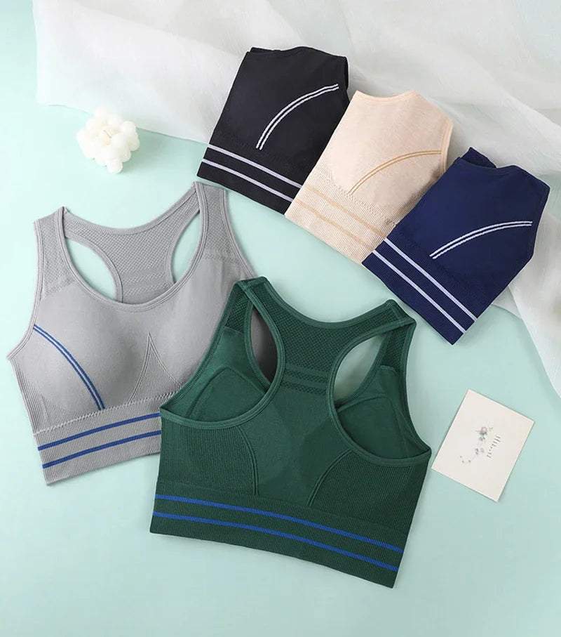 Sports Bra for Women, Back Padded Strappy Sports Bras Medium Support Yoga Bra with Fixed Cups