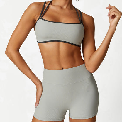 Yoga Set 2 Piece Workout Outfit for Women Sport Bra Shorts Leggings Summer Gym Fitness Clothes Black Brown Gray 2025 Tracksuit