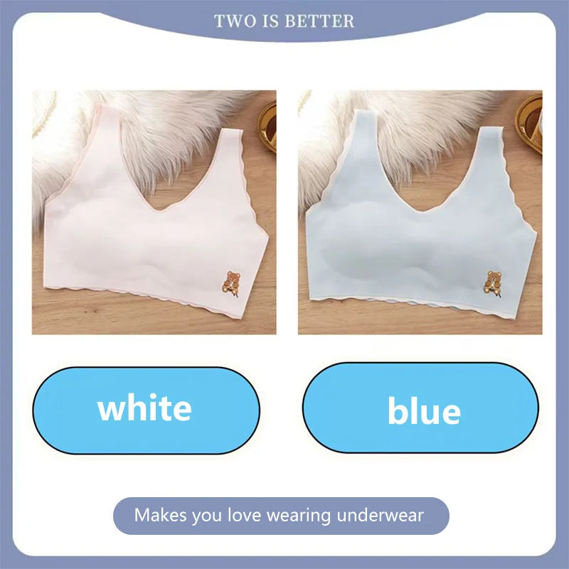 2pcs Sports Bras Women Ice Silk Comfortable Breathable Suitable For Girls Without Steel Rings Vest Bra Fashionable Lightweight