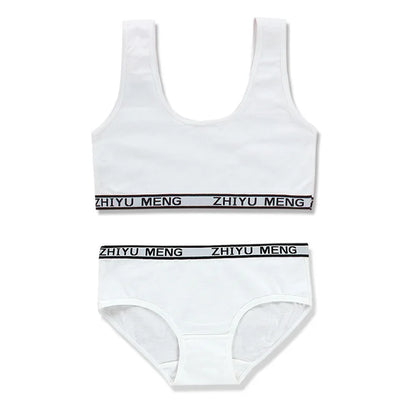 Girls Training Bras Panties Kids Cotton Underwears Set Teenage Students Bra Vest And Panties Wireless Children Sports Bra Boxers